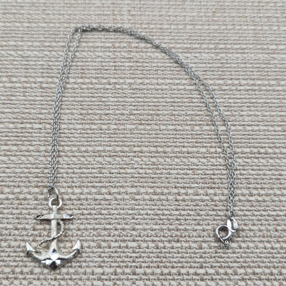 16 Inch Sterling Silver Diamond Cut Anchor Pendant Necklace A6292